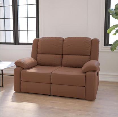 Harmony Series Chocolate Brown Microfiber Loveseat with Two Built-In Recliners