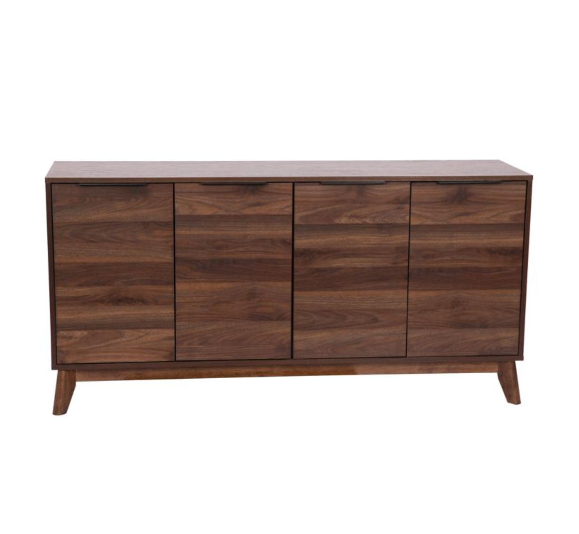 Hatfield Mid-Century Modern 60 Inch 4 Door Storage Buffet Sideboard, 4 Soft Close Doors, Adjustable Shelves, TV Stand for up to 64" TV's, Dark Walnut