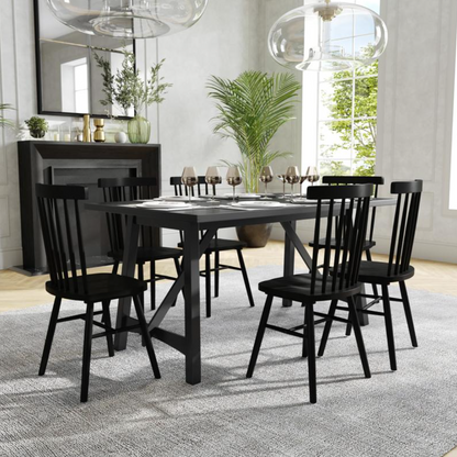 Everly 60" Solid Wood Trestle Base Dining Table, Farmhouse Style Commercial Grade Table with Seating for 6, Black Finish