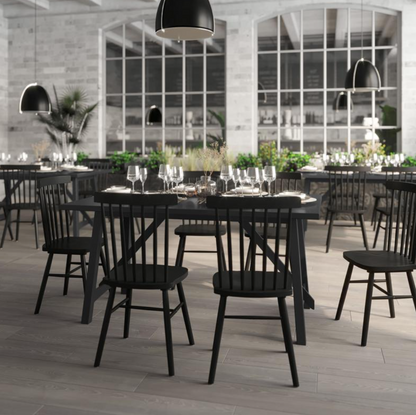 Everly 60" Solid Wood Trestle Base Dining Table, Farmhouse Style Commercial Grade Table with Seating for 6, Black Finish